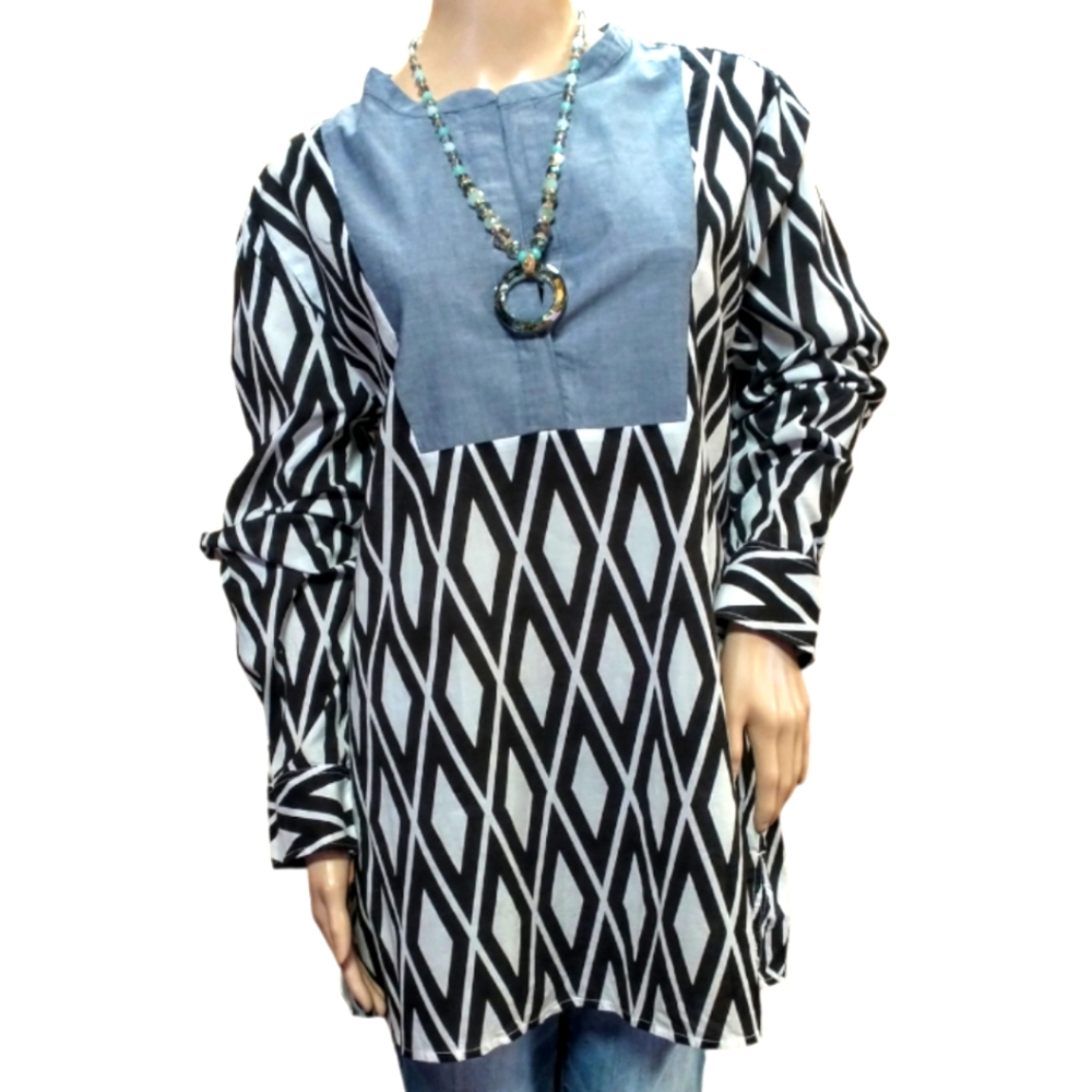 J. Crew Diamond Geometric Lightweight Long Sleeve Bib Tunic Top ⭐Pick 3 For $40.